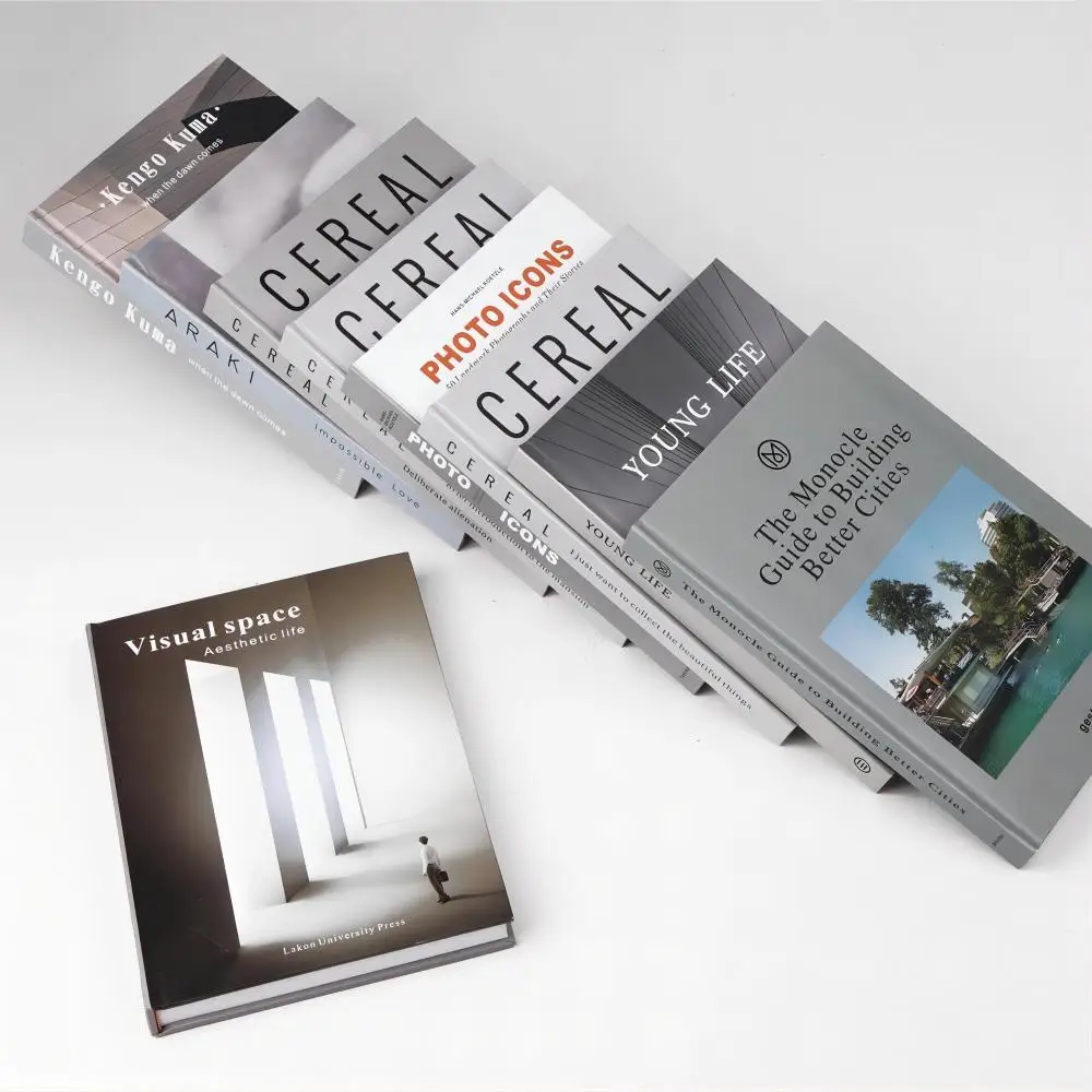 Hard shell foreign language simulation magazine books gray cover can be read model room display decoration books