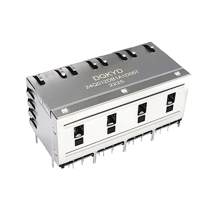 DGKYD24Q012DB1A1D057 Long Dual Layer 2x4 Port Shielded RJ45 Gigabit Filtered Connector with Yellow and Green LEDs