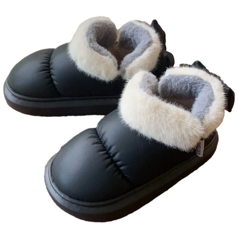 XIXITIAO Waterproof Boots Snow Women Furry Black Fluffy Ladies Shoes Cute Plush Big Bow Winter Girls