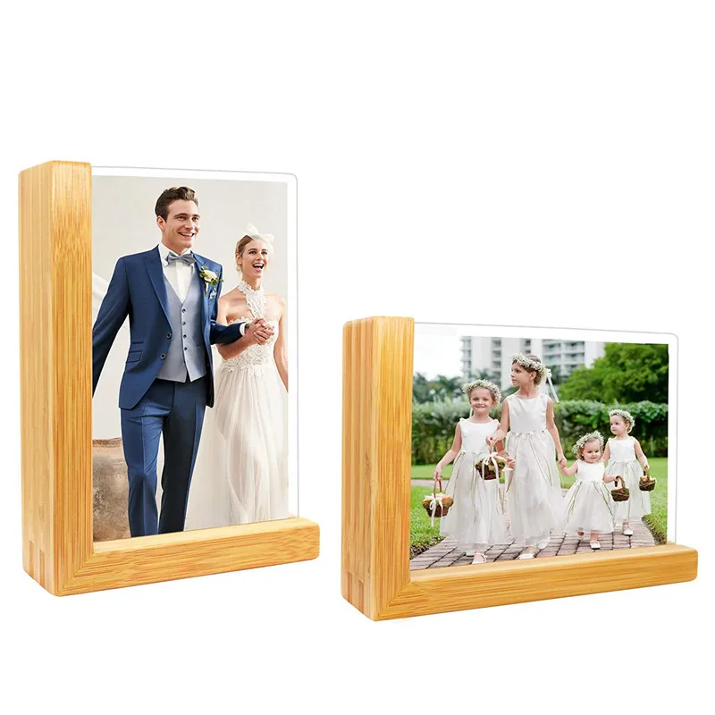 Customized Wholesale Home Decor Bamboo Wooden Stand P Trapezoidal Picture Wedding Album Photo Frames for Bedroom Tabletop