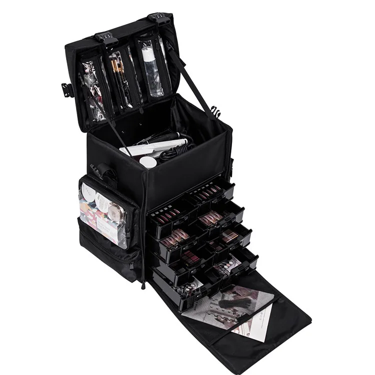 Professional Dresser Multifunctional 2 In 1 Travel Train Rolling Makeup Beauty Tool Storage Cosmetic Case Hairdressing Case