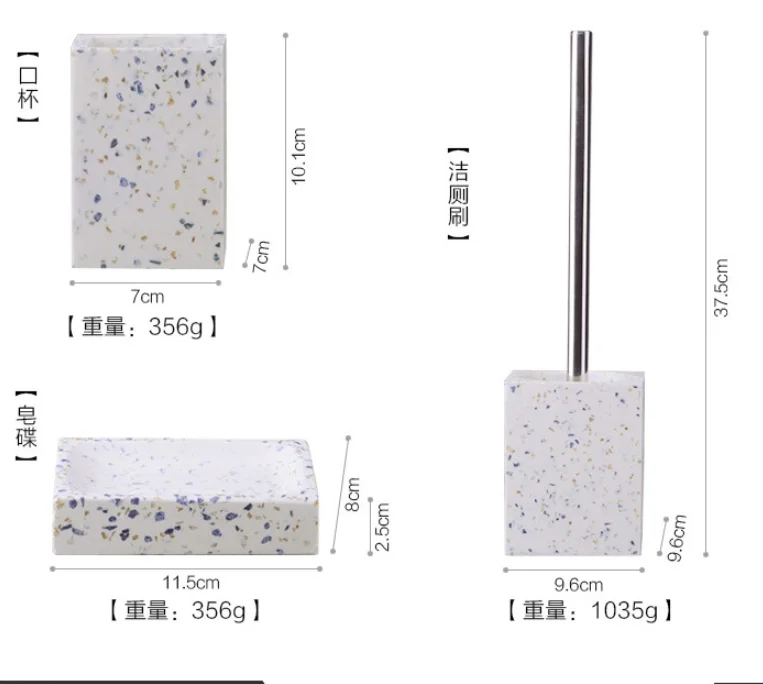 Luxury 5 pcs hotel home dinas bathroom ornaments and accessories dresser with mirror polyresin bathroom set soap dispensers set