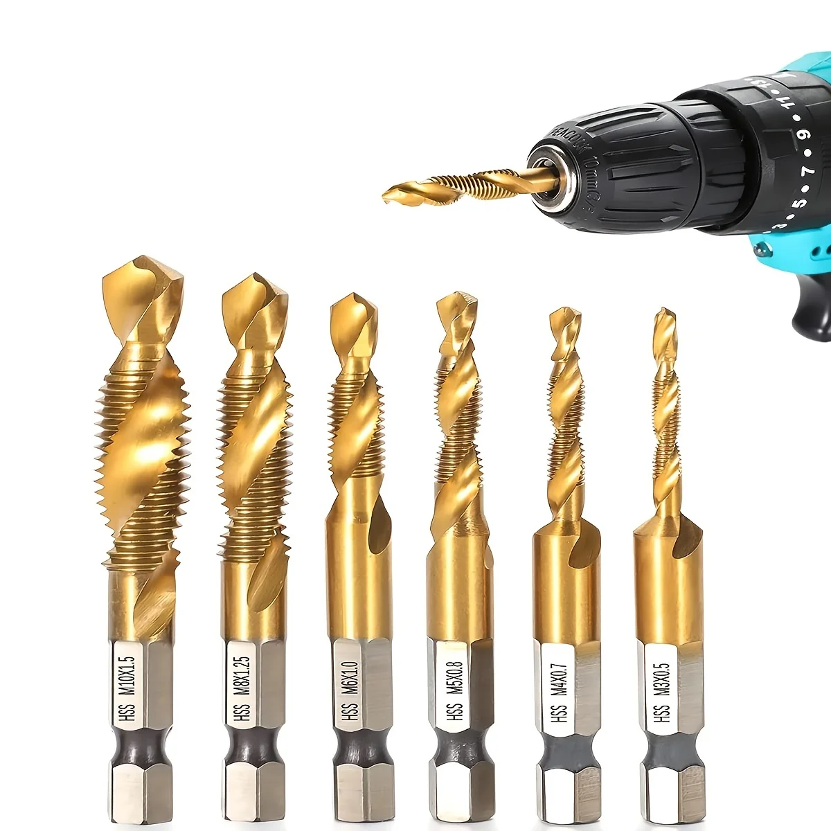 Metric Tap Drill Bit Titanium Plated Screw Machine Compound M3-M10 Hand Tools Hex Shank Screw Thread Tap Bit