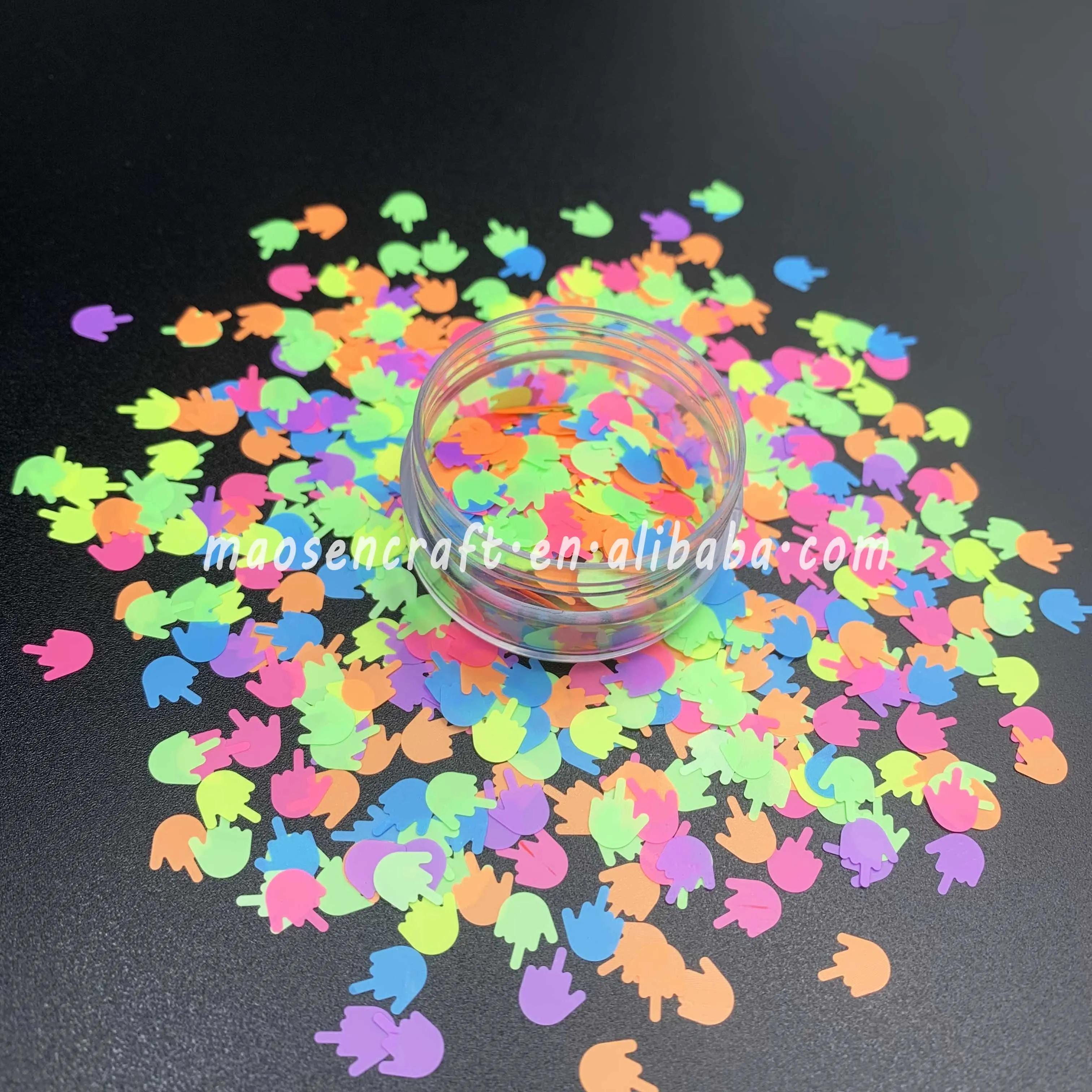 Latest Desgin High Quality Rainbow Neon Confetti Chunky Matte Middle Finger Shape Glitter For Resin Epoxy