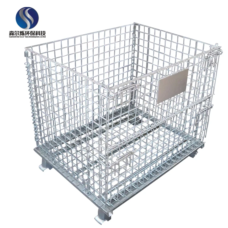 long folding wire mesh container steel metal wire box warehouse cage box
