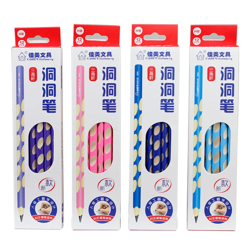 12pcs/set Student Correction Grip Posture Writing Painting HB Pencil Set Solid Wood Pencils Creative Stationery Pen for Kids
