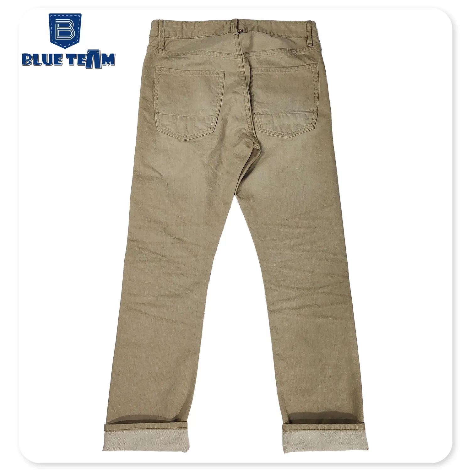 Blue Team | OEM factory logo custom jeans khaki straight leg denim pants customizable jeans red selvedge denim