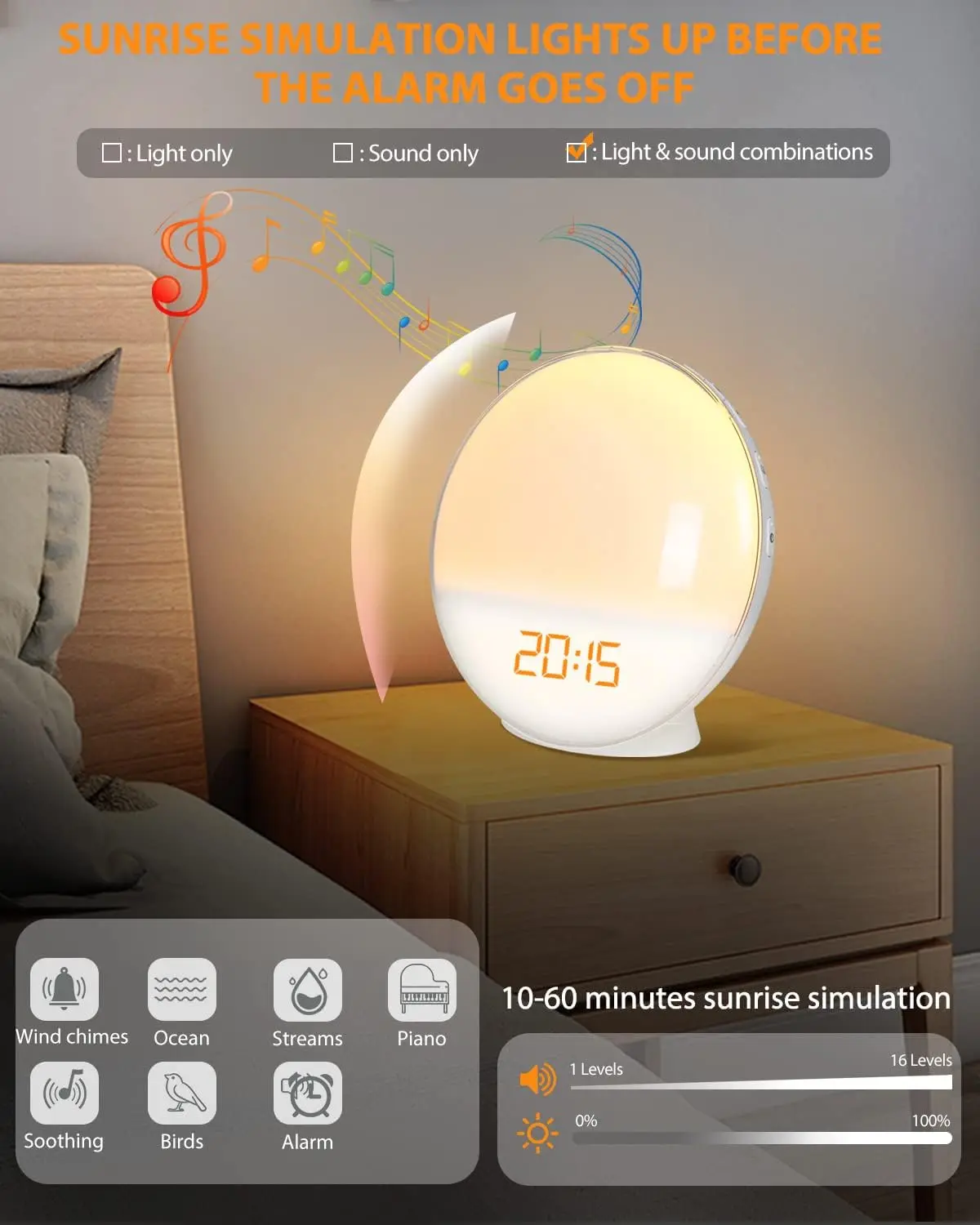 WiFi Wake Up Alarm Clock 7 Colors Sunrise Sunset Simulation APP Control led Smart home lighting night light table lamp