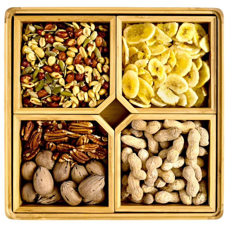 Wholesale Modern Styles Wooden Serving Platter Wooden Bamboo Divided Serving Tray with Lid