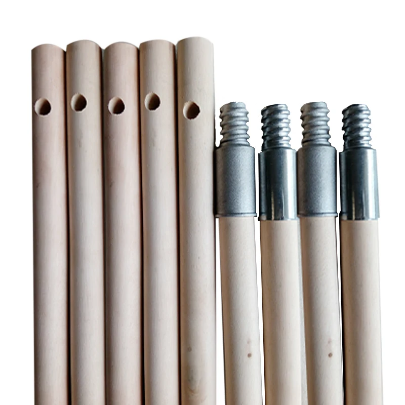 High quality household item natural sweeper broom handle palos de escoba madera with different hook and metal America screw