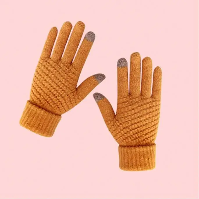 Unisex Full Finger Winter Gloves Touch Screen Technology Stretch Knitted Wool Mittens Fruit Pattern Button Storage