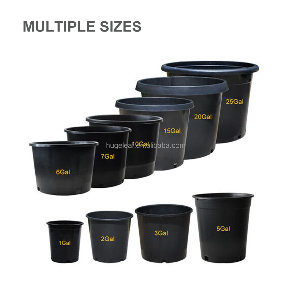 Durable Round Gallon Nursery Pot Gardening Black Plastic Flower Pot with Drainage Holes and Tray