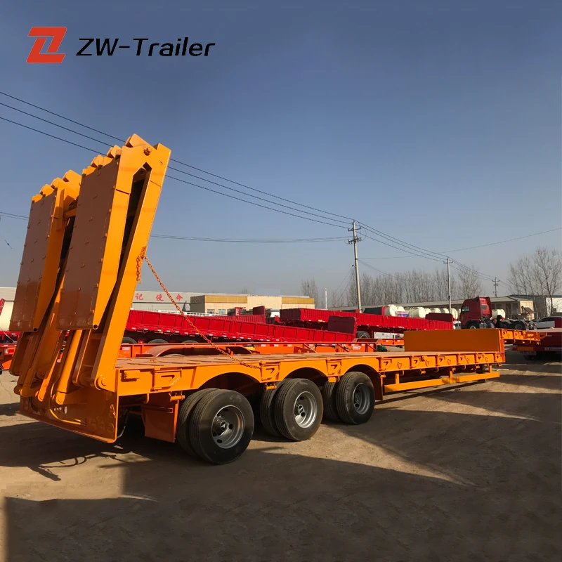  Продажа с завода трехосная гидравлическая рампа Lowboy 60T 80T низкорамный полупогрузчик Низкорамный грузовик