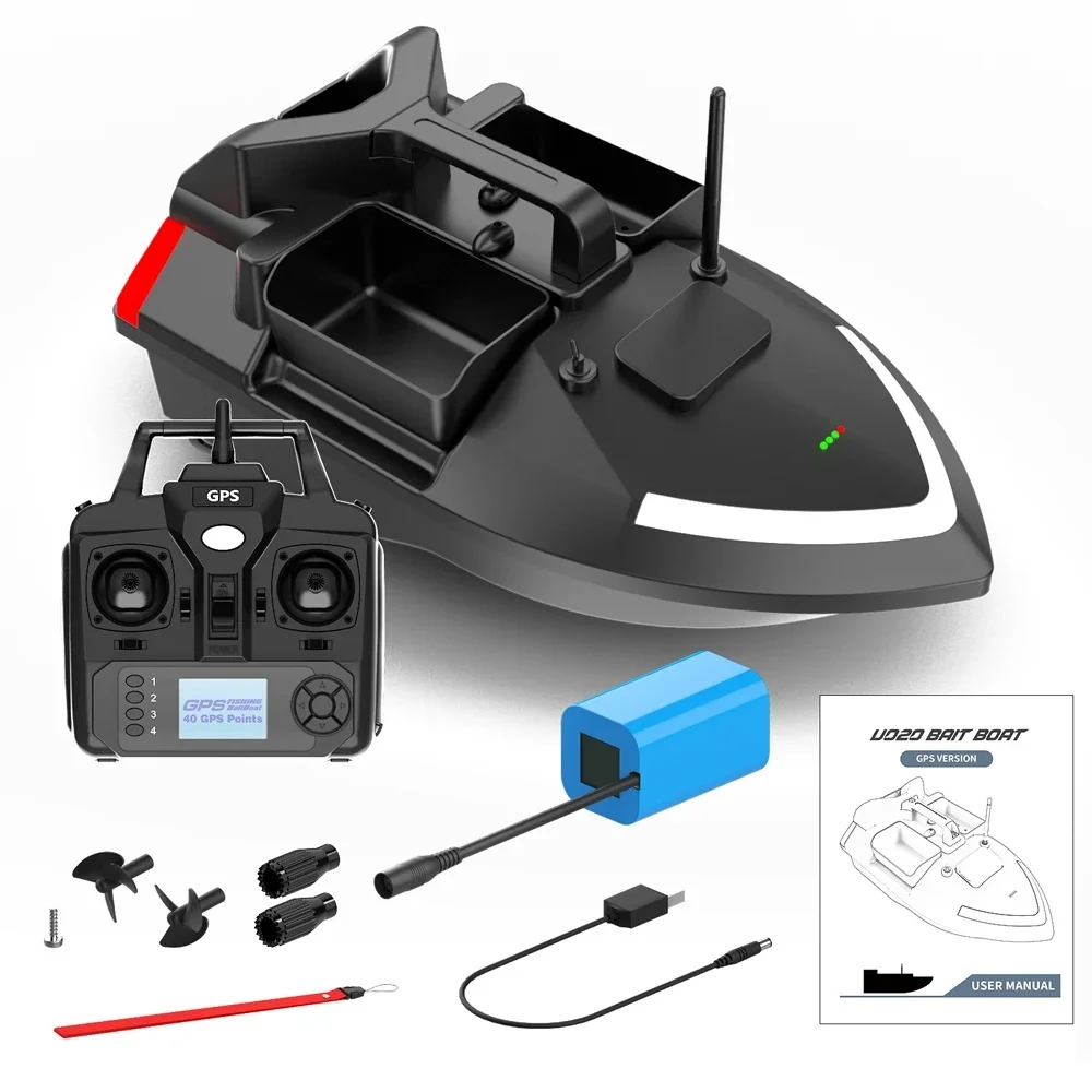 V020 GPS Fishing Bait Boat 500M Remote Control Boat Fish Finder 2KG Loading Automatic Cruise/Return Fishing Boat Toys