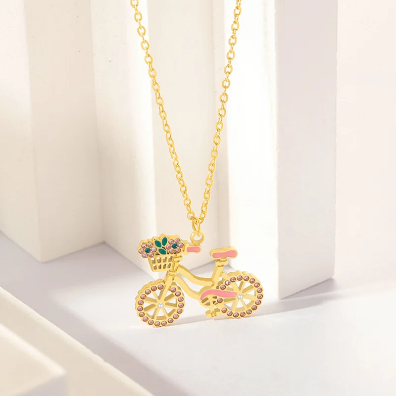 Pendant Necklace Jewelry Fashion Bicycle Charm Waterproof Titanium Steel PVD Coated Necklace New Style Jewelry for Women