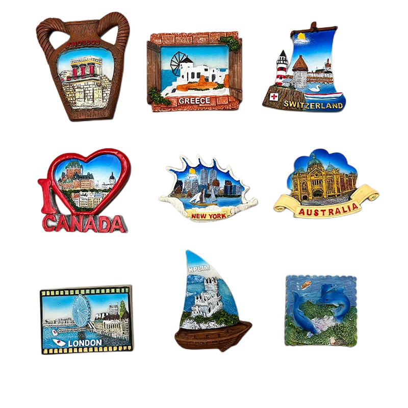 Wholesale Refrigerator Magnet Customized 3D Souvenir City Logo Magnet for Kitchen Decoration Popular Polyresin Resin Modern