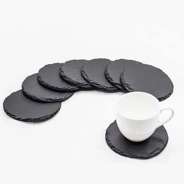 Wholesale Black Round Shape Bulk Stone Blank Circle Drink Slate Coasters For Drinks