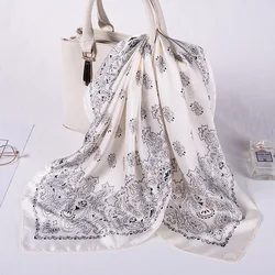 Custom digital printed head silk hair scarf bandana designer wholesale satin silk twill scarf women printing square scarves
