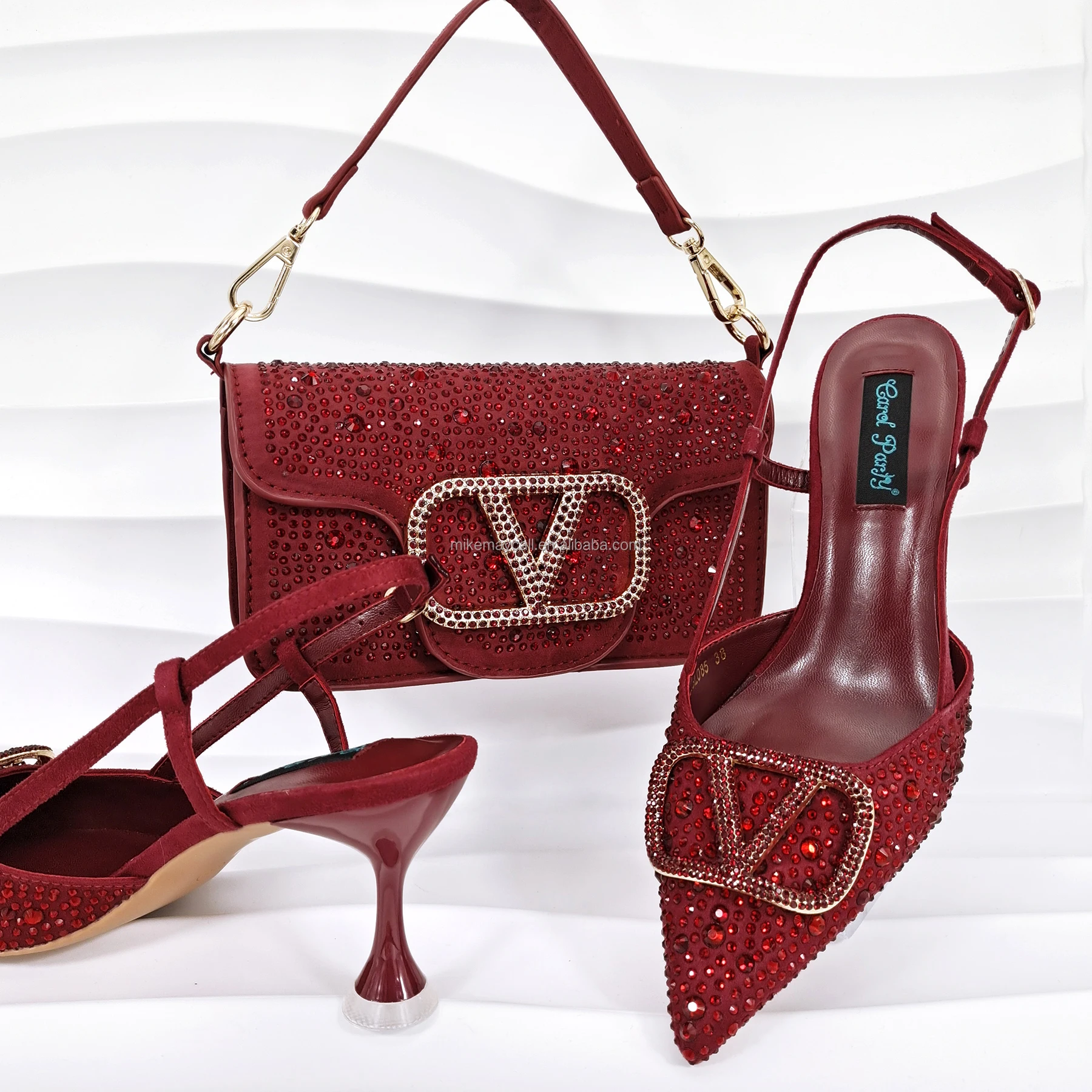 6.5 Cm High Heels with Clutch Bag for Women Wedding Shoes and Bag Set 2024 High Quality for Party PU Summer Shoes Peep-toe Pumps