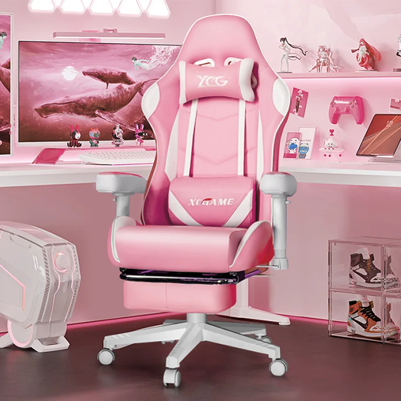 China Made Price Ergonomic High Back Swivel Headrest Armrest Footrest Office Pink Gaming Chair For Gamer