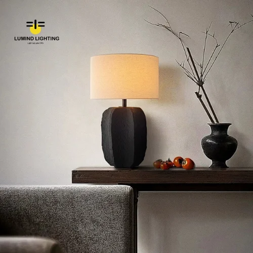 Lumind 2023 home decor table lamp Japanese Wabi-sabi Minimalisthom ceramic lighting for bedroom living room lighting table lamp