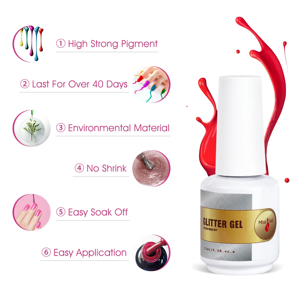 Disco Reflective Gel Nail Supply Wholesale Custom Nail Gel Polish 15 ml Glitter Semipermanente Gelpolish