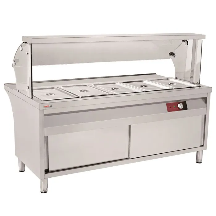 Restaurant Commercial Stainless Steel Hotel Kitchen Buffet Bain Marie Electric Food Steam Warmer Table w/ Glass Shelf Factory