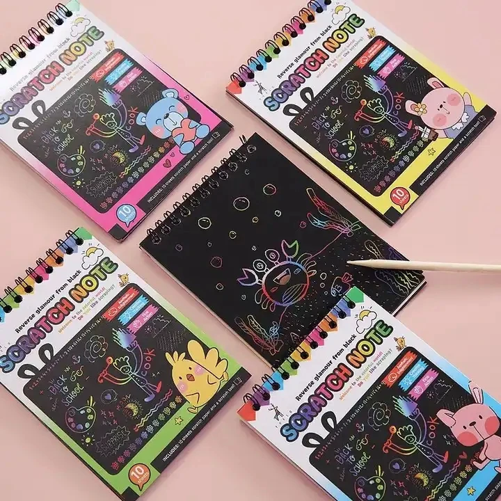 Christmas Personalize Design Scraping Magic Color Rainbow Black Gold Scratch Art Paper Notebook for Children