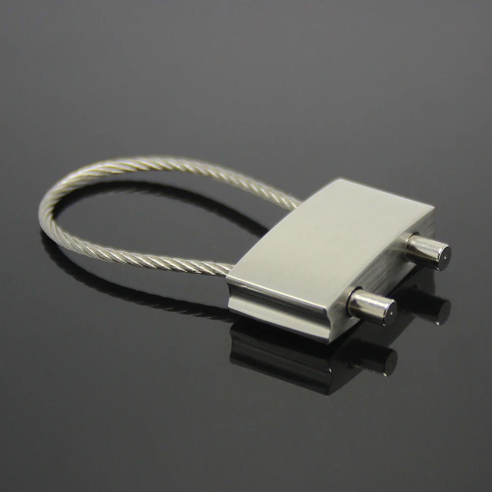 Screw Locking Key Holder Cable Wire Key Chain Rectangle Cube Steel Wire Keyring 3D Metal Stainless Steel Wire Rope Keychain