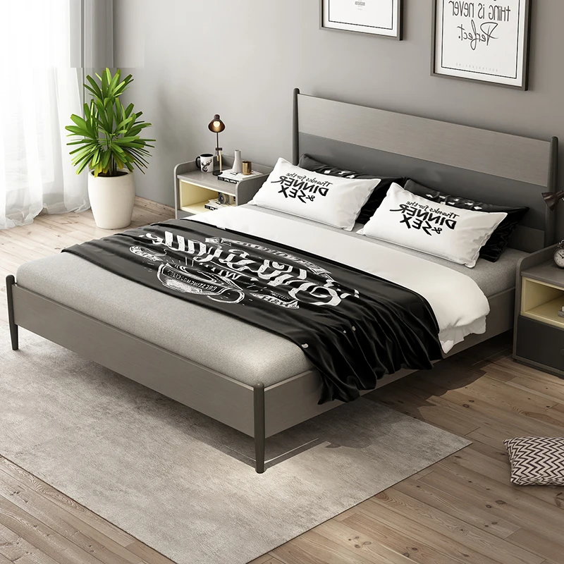 cheap home bedroom furniture modern MDF wooden double single simple solid wood runner easy assemble design soft fabric bed