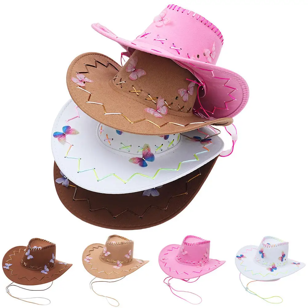 2024 New Style Summer Autumn Cowgirl Lady Spice Wind Sun Sunscreen Large Brim Seaside Vacation Custom Beach Bucket Cowboy Hat