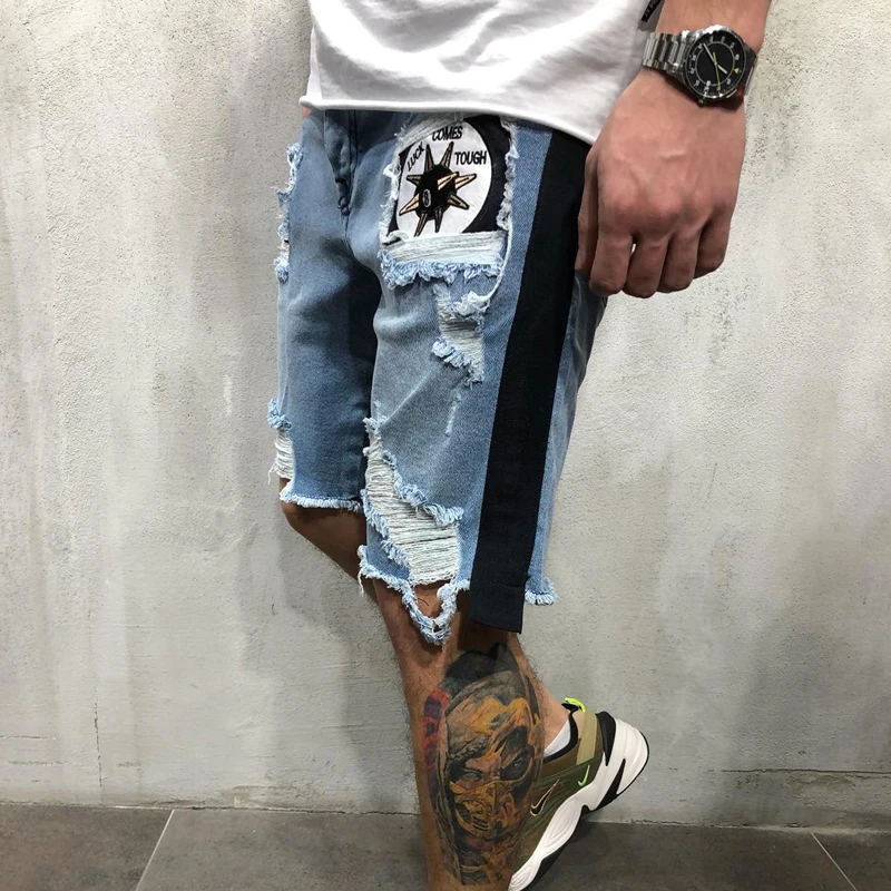 Мужские джинсовые шорты, оптовая продажа, новые модные летние джинсовые шорты в стиле пэчворк из хлопка, высококачественные короткие дизайнерские джинсы, мужские джинсы