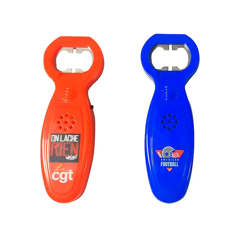 Hot selling home party music sound recordable bottle opener with custom logo printing and voice for advertising