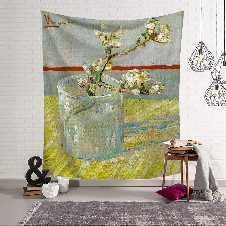 Aesthetic Flowers Oil Painting Customized 100% Polyester Tapestries Wall Hanging Van Gogh Tapestry