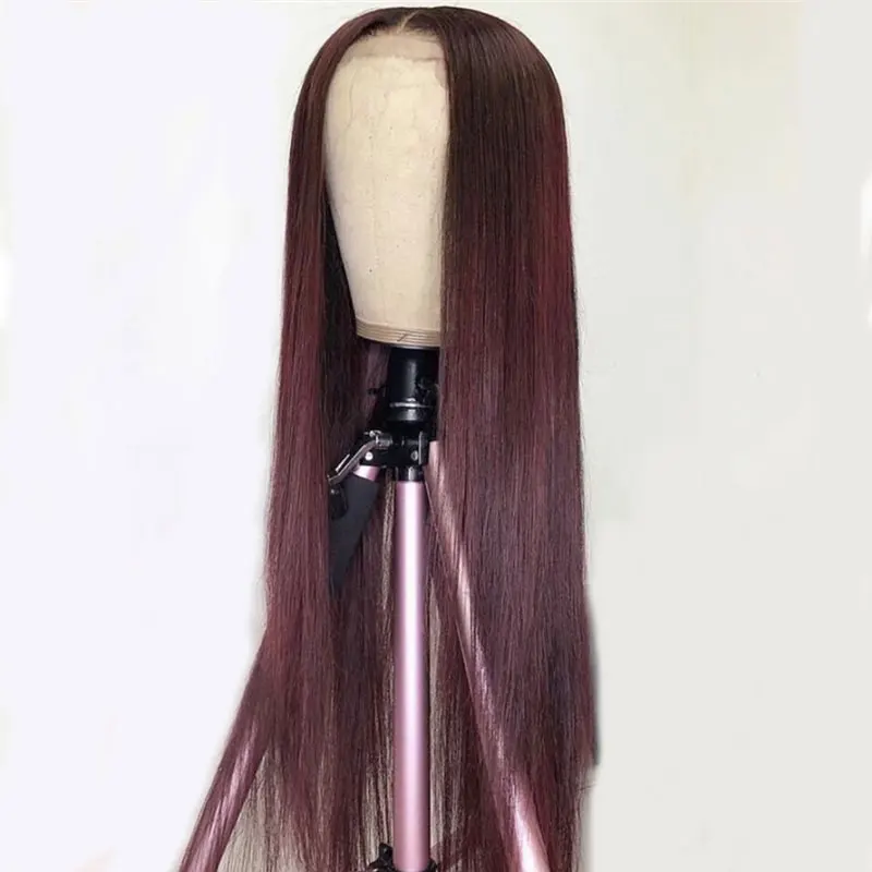 Perruque Cheveux Humain Hair Lace Wigs Color 99J Silky Straight Pre Plucked with Baby Hair 13x4 Lace Front Wigs