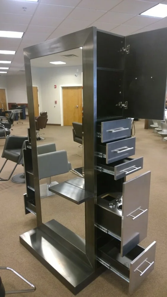 classic french style stainless steel barber mirror station