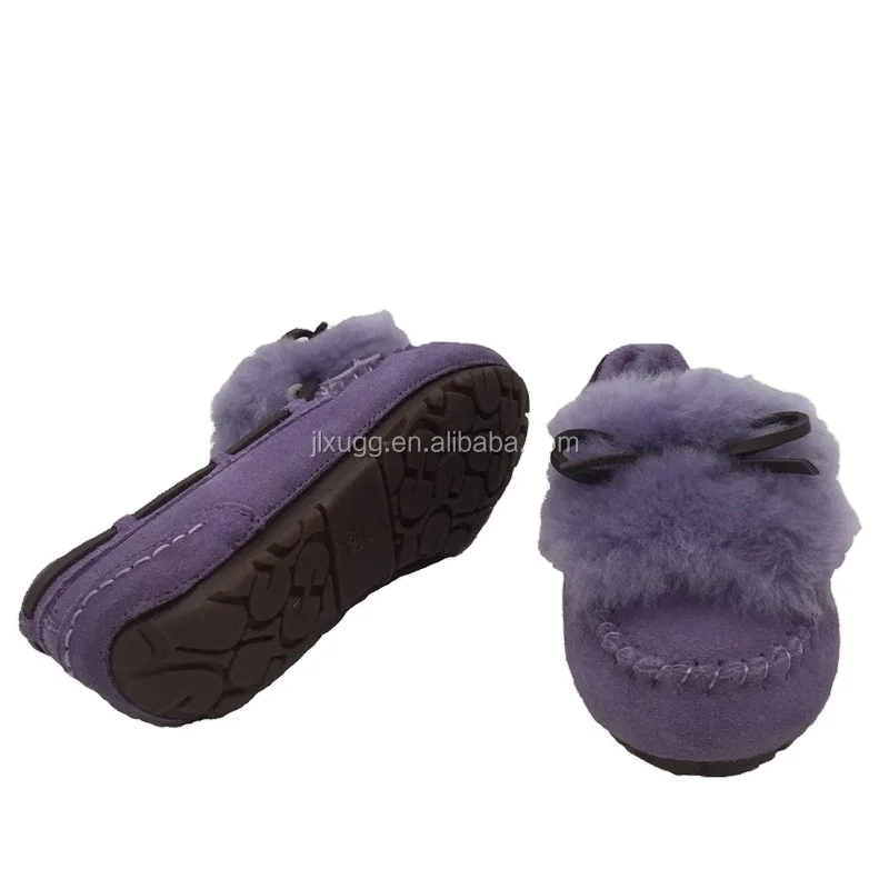 cozy sheepskin softsole Moccasin Slippers purple color