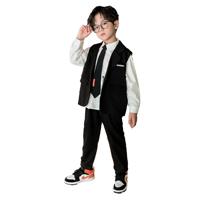 
 3 шт., комплект одежды для мальчиков DDJN1668, галстук, рубашка, жилет, деловой стиль, повседневный стиль  