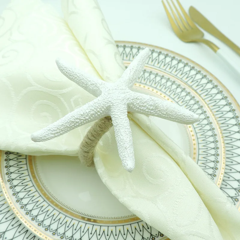 Starfish White Sea Star Napkin Ring Holders  Crafts Beach Dinner Party Wedding Theme Party Banquet Nautical Coastal Table Decor