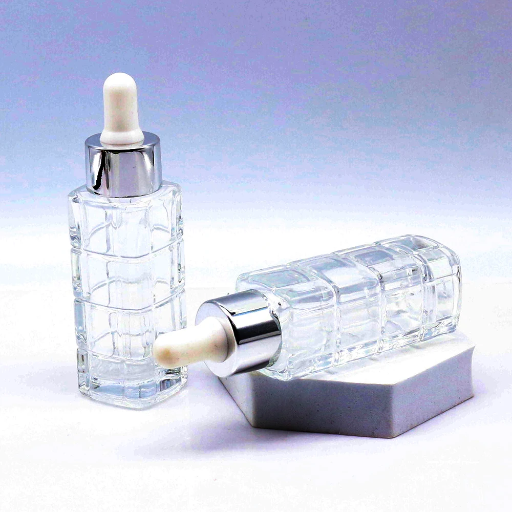30ml luxury customized clear rectangle glass dropper bottle/15ml square custom glass essential oil bottle