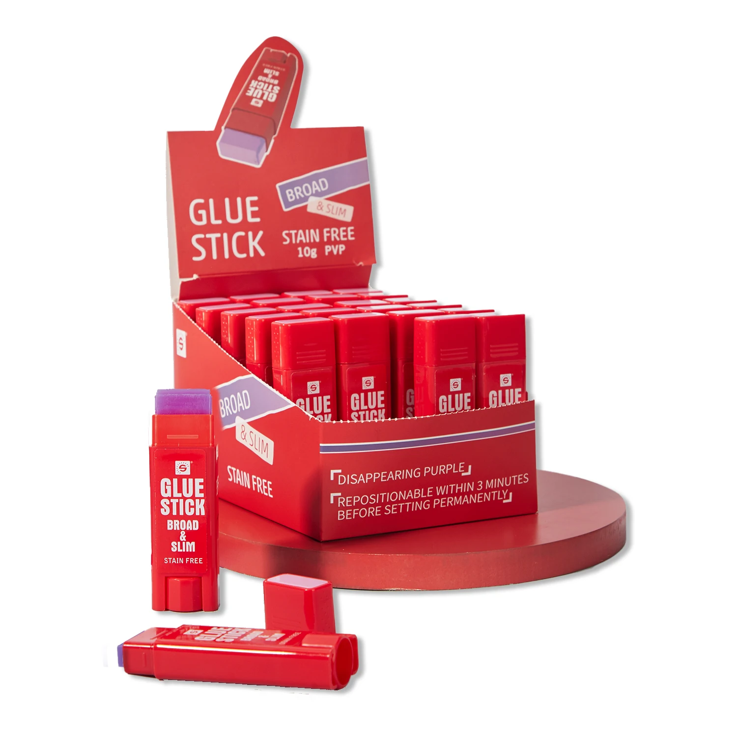 Sunny wholesale PVP square shape Disappearing Purple,Reposition Glue Sticks, 24PCS Display Box