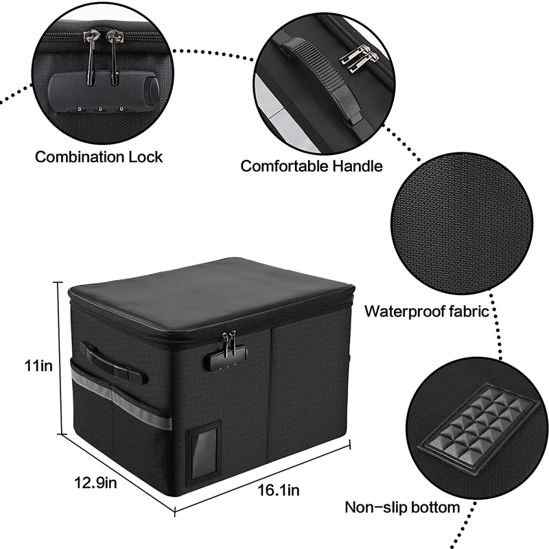 Newest File Box With Lock Fireproof Document Silicone Coated Dust Proof Collapsible