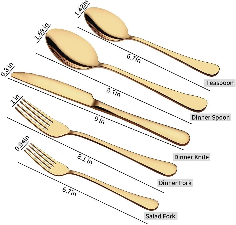 Top Quality Golden Spoon and Fork Set Stainless Steel Dinnerware Set Flatware In Stock