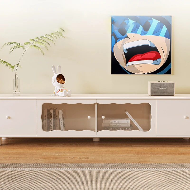 Modern Creamy Oak White Wooden TV Cabinet Luxury Minimalist Design for Dining Living Room Home
