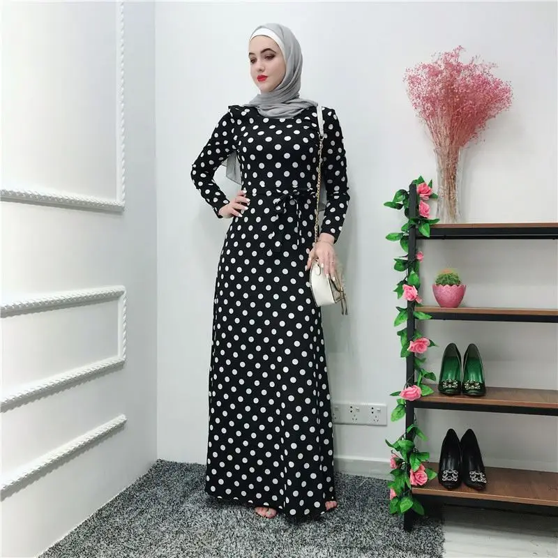 
Muslim women dress polyester abaya polka dots abaya long maxi dress abaya dubai style 