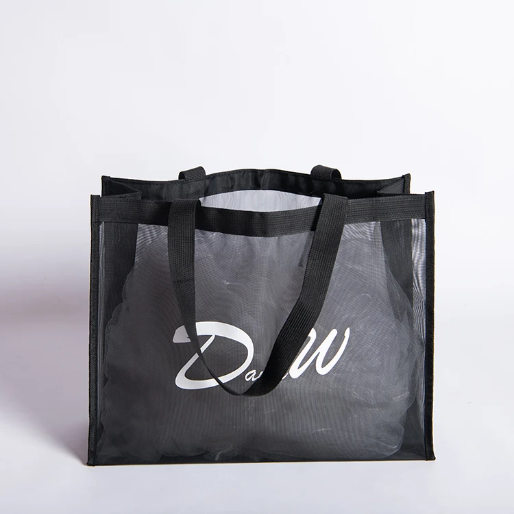Hot selling customized design clear see through mesh tote shopping bag