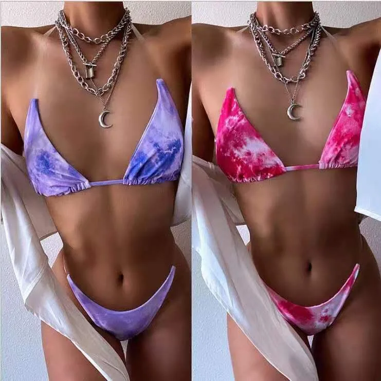 Latest Summer Swimwear Cover Up Women Sexy Tie Die Printed Thong Bikini