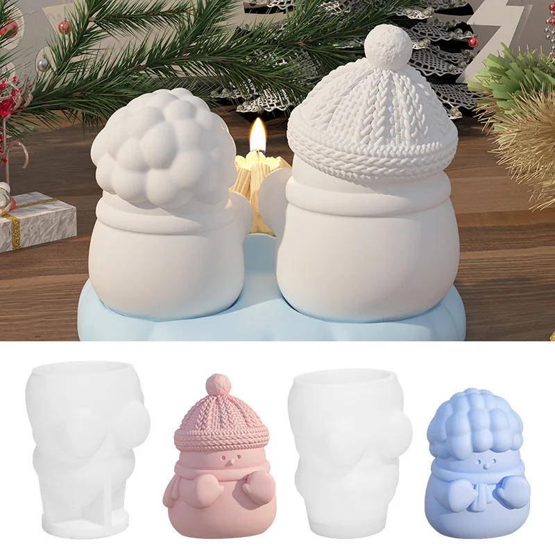 DIY Plaster Decorative Cartoon Snow Molds Sitting Around the Fire Winter Baking Kneading Toy Aromatherapy Candle Silicone Mold