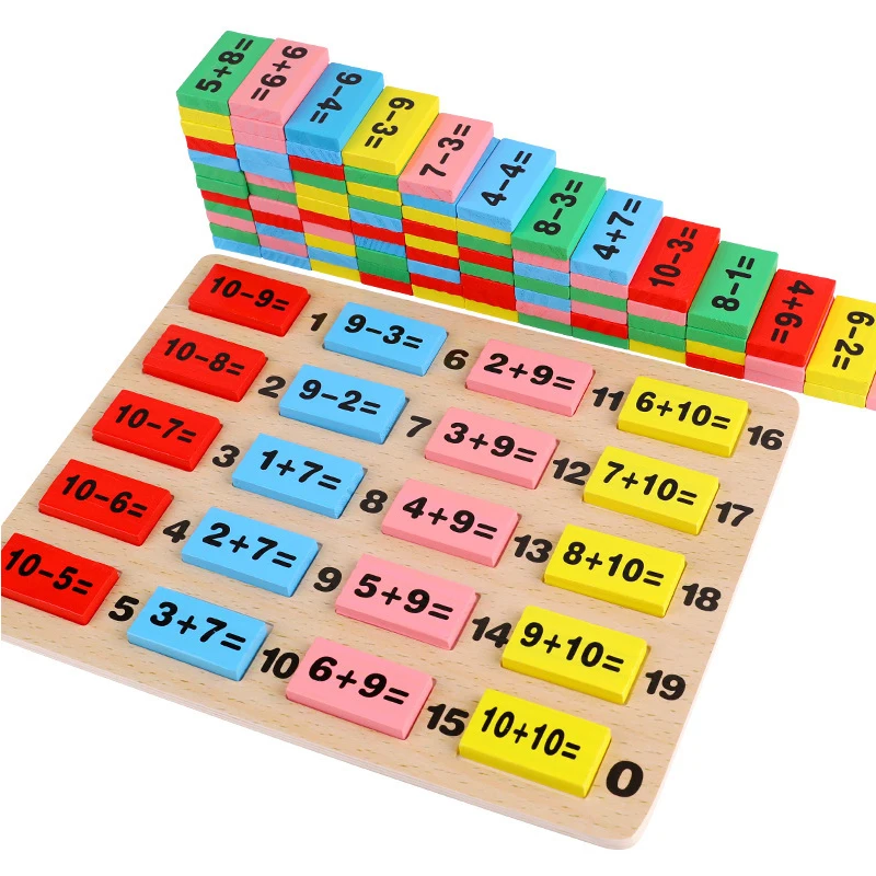 Montessori Educational Toy Children Number Calculation Preschool Wooden Domino Building Blocks Math Toys Funny Gifts Kids