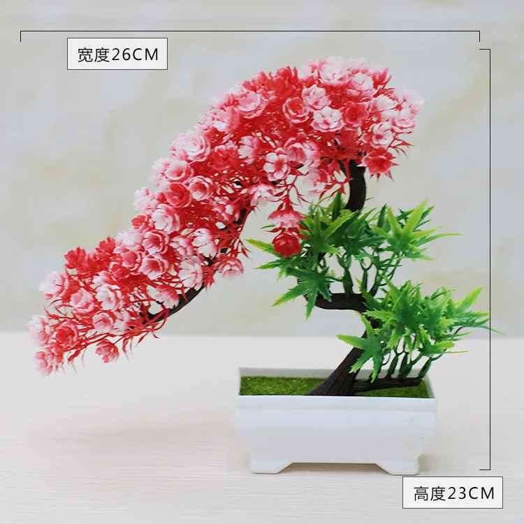 Artificial Bonsai Pine Tree With Flower Decor For Home Office Table Decoration Potted Desktop Ornament Indoor Bonsai Display